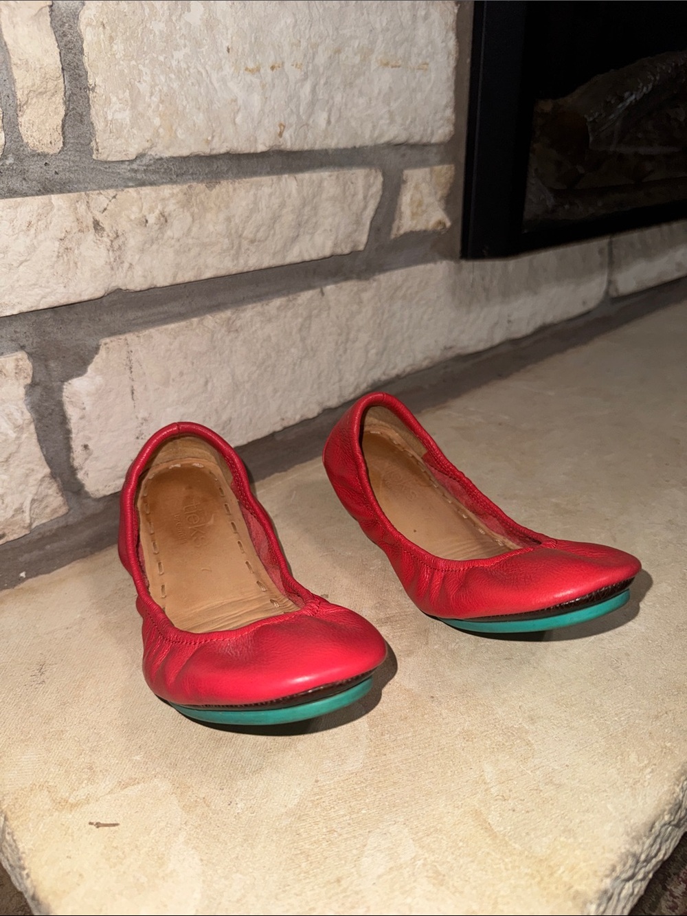 Tieks Red Ballet Flats with Teal Soles